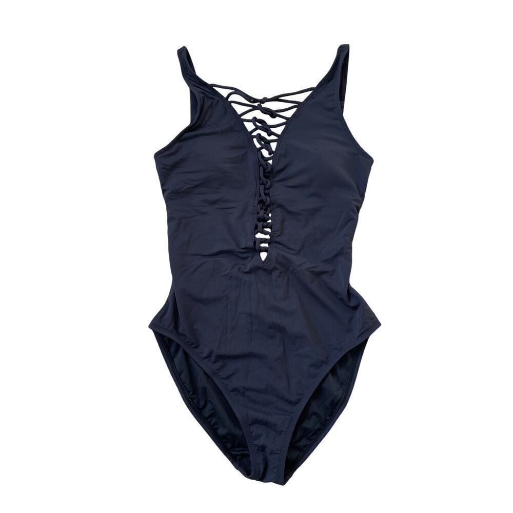 Bleu Rod Beattie Black One-Piece Swimsuit | Lace-Up Front & Back, Size 6, EUC